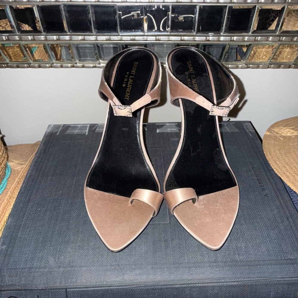 NEW SAINT LAURENT DIVE MULES SILK SATIN {$1,050} POINTED OPENTOE RHINESTONE 41.5